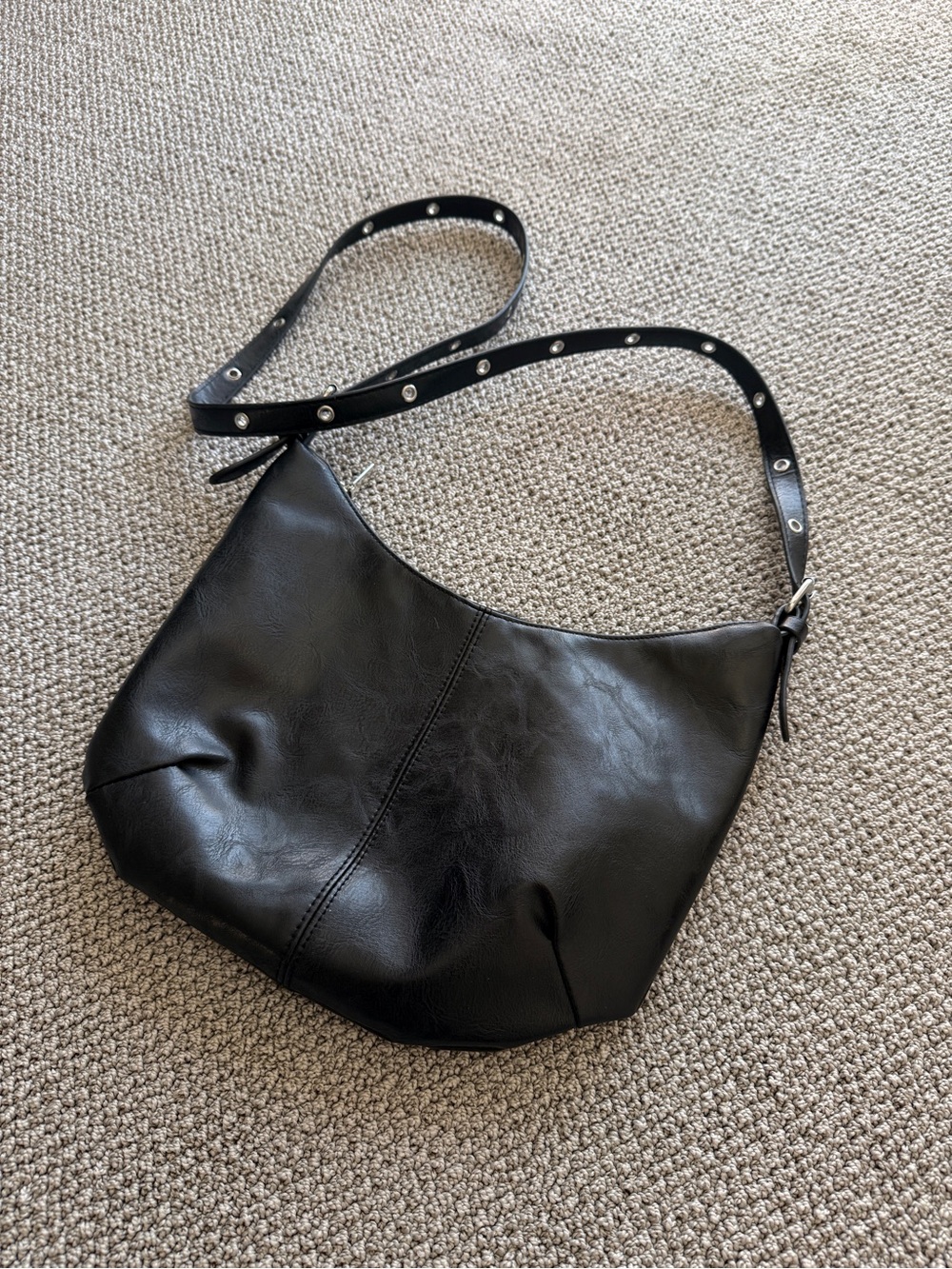 Black Hobo Shoulder Bag with Studded Strap
